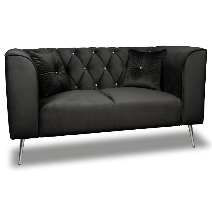 Sofa skandynawska dwuosobowa na wysokich metalowych nogach, sofa pikowana w guziki kryształowe - Kare 2-osobowa